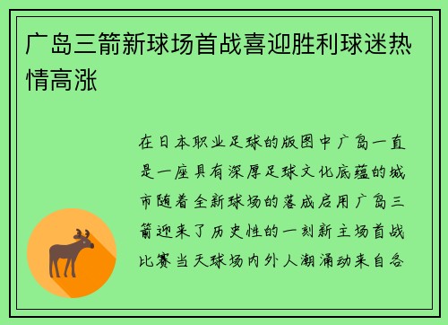 广岛三箭新球场首战喜迎胜利球迷热情高涨